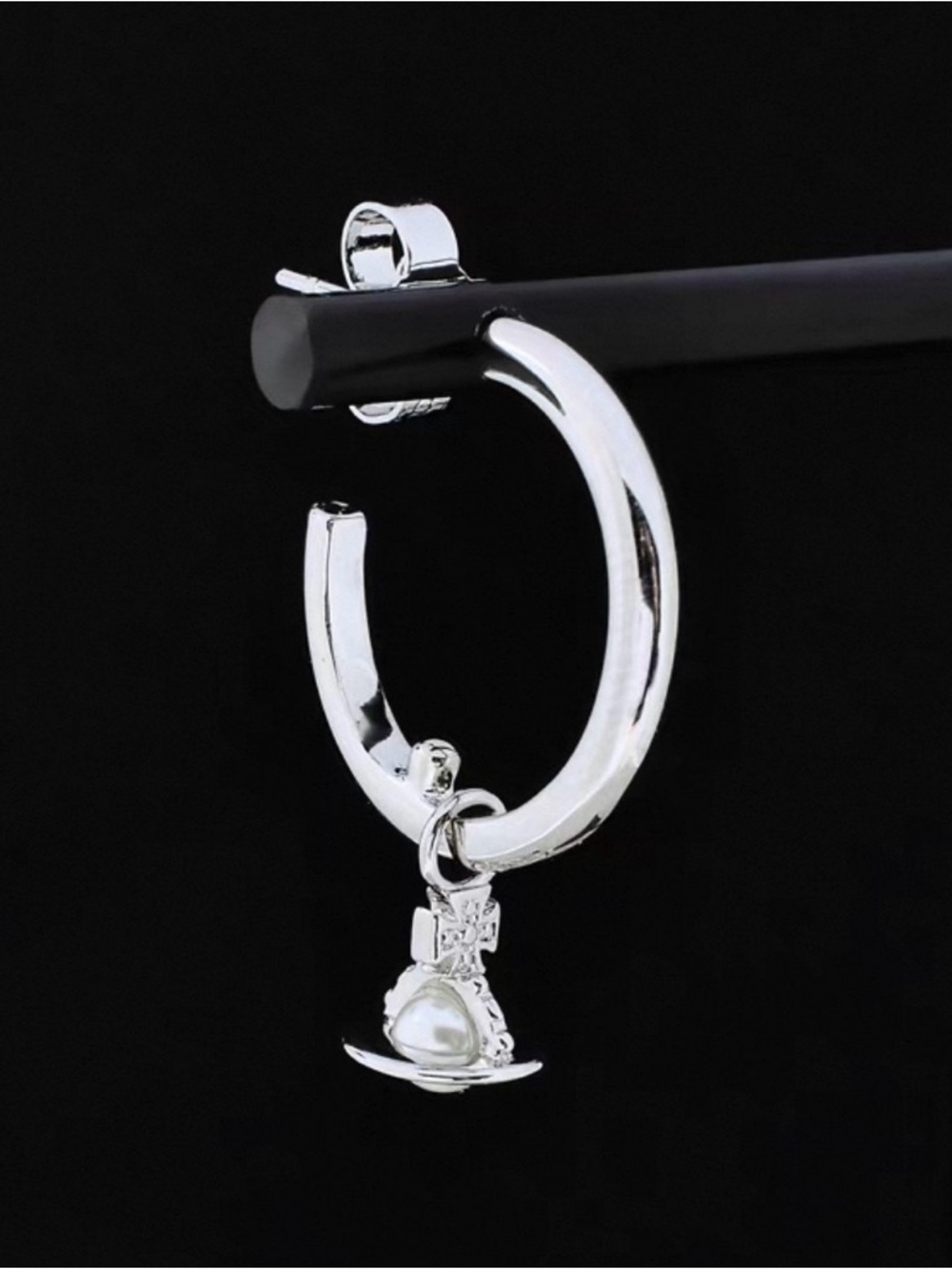 Vivienne Westwood Silver Hoop Earring with Pearl Orb Charm